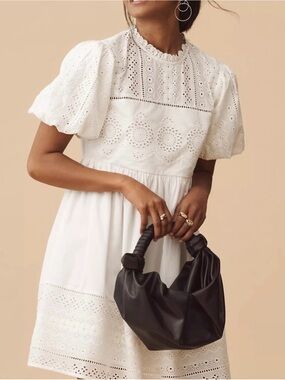Anthropologie Forever That Girl Puff Sleeve Lace Babydoll Mini Dress M
